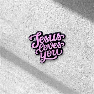 Trendy Jesus Loves You Pin Broche Brooch Jesus Revolution Pink Black Statement
